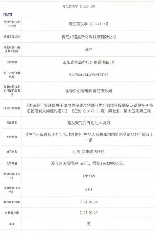 青島一企業(yè)因 違規(guī)將外匯匯入境內(nèi) 被罰1863萬元